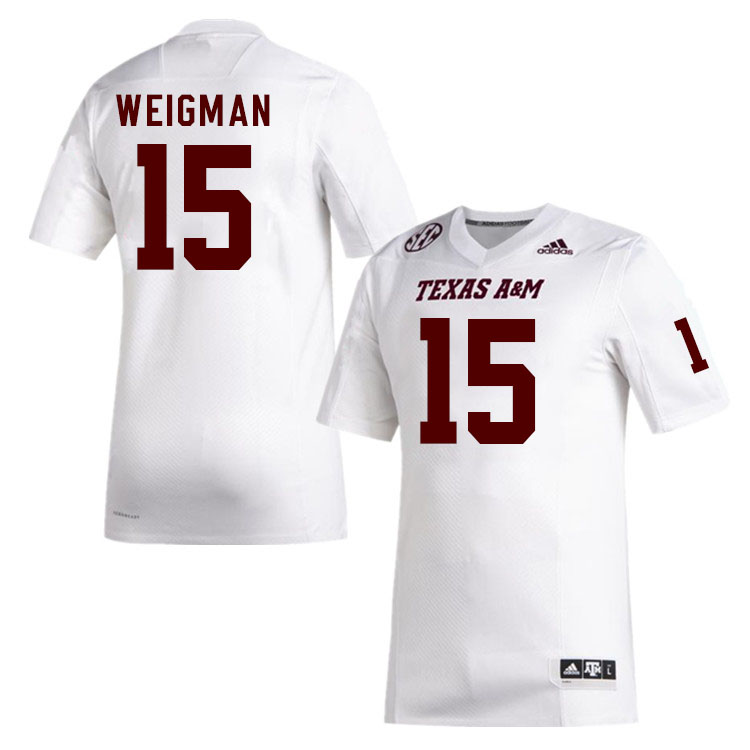 Men #15 Conner Weigman Texas A&M Aggies College Football Jerseys Stitched Sale-White - Click Image to Close